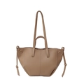 Lychee pattern leather tote bag in khaki finish with drawstring and dual strap - Khaki