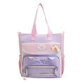 Pink and purple multi-pocket patchwork tote bag with transparent window and handles - Pink and Purple