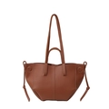 Caramel lychee grain leather tote bag with petal stitched base and contrast stitching - Brown
