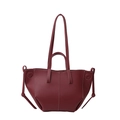 Deep burgundy lychee pattern tote bag with double handles and side drawstring knots - Red