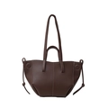 Dark brown lychee grain leather tote bag with white stitching and drawstring detail - Brown