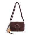 Sac à bandoulière en daim mat marron foncé avec boucle fer à cheval dorée et lanière - Avec Ornement / Marron