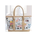 Graffiti-Eimertasche in Beige und Khaki mit bunten Bären- und Hai-Cartoon-Mustern - Khaki