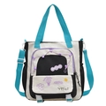 Sac fourre-tout en toile noir et blanc style japonais avec anses bleues et sangle - Noir