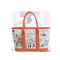 Bucket Bag aus Canvas in Weiß und Orange mit Graffiti-Kunst und Ledergriffen - Orange