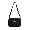 Borsa a spalla nera opaca minimalista con fibbia in metallo dorato e tracolla sottile - Nero