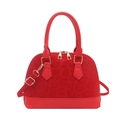 Red retro shell handbag in matte leather with leopard pattern and golden hardware - Red
