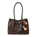 Borsa tote marrone scuro in ecopelle di alta qualità con ciondolo a forma di orsetto - Caffè Con Ornamento