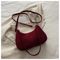 Close-up of matte burgundy suede shoulder bag with gold zipper and adjustable strap - Red (No Pendant)