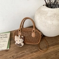 Borsa bowling leopardata con tracolla rimovibile e ciondolo in peluche morbido - Marrone (Senza Ciondolo)