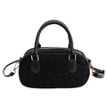 Borsa Boston in pelle nera con trama leopardata e dettagli in metallo dorato - Nero senza Ciondolo