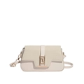 Borsa a tracolla beige con tweed testurizzato, base in pelle e chiusura dorata - Bianco