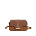 Borsa a sella marrone con pannello intrecciato e fibbia geometrica dorata elegante - Marrone