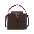 Dunkelbraune Beuteltasche aus Lederimitat mit goldenem V-Buckle und Schultergurt - Braun