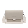 Gray and cream patchwork crossbody bag with wide fabric strap and fashion logo - Light Gray