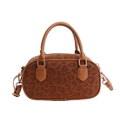 Borsa Boston chic con stampa leopardata, finiture in ecopelle marrone e tracolla - Marrone Senza Ciondolo