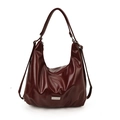 Vintage burgundy red oversized hobo shoulder bag in shiny faux leather with adjustable strap - Wine Red Without Pendant