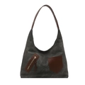Borsa tote in tela grigio scuro con dettagli in pelle marrone e design a forma di gnocco - Marrone Scuro