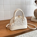 Elegante weiße Boston-Handtasche in Muschelform mit Stickerei und Goldreißverschluss - Weiß