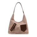 Minimalistische rosa Canvas-Tragetasche mit braunen Taschen und Schultergurt-Design - Rosa