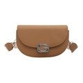 Borsa a sella marrone in finta pelle con fibbia G argento e tracolla con motivi geometrici - Cachi