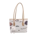 Witte canvas shopper met ruimte-astronautpatronen en een zachte wolkenhanger - Met Ornament / Wit