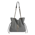 Glitzernde graue Tote-Tasche mit goldenem S-Anhänger, Quaste und Ketten-Schultergurt - Grau