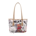 Witte graffiti draagtas met kleurrijke beerprints, bruine riemen en wolkenhanger - Met Ornament / Khaki