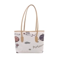 Canvas draagtas met schattige astronauten- en ruimtemotief en bruine handgrepen - Zonder hanger / Wit