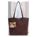 Borsa tote in pelle scamosciata marrone con ciondolo a forma di gatto per il pendolare - Caffè Con Ciondolo