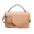 Beige rectangular flap crossbody bag with geometric gold buckle and chain handle - Khaki