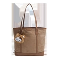 Borsa tote marrone in ecopelle con un simpatico ciondolo in peluche e manici robusti - Khaki Con Pendente
