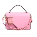 Pink rectangular handbag with gold square buckle and woven chain strap for women - Pink