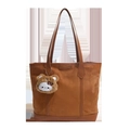 Borsa tote in pelle scamosciata marrone con ciondolo a orsetto e doppi manici in pelle - Marrone Con Ciondolo