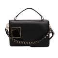 Classic black square handbag with gold metal chain strap and geometric buckle accent - Black
