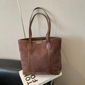 Grand sac cabas en daim marron foncé avec anses caramel pour le travail quotidien - Café Sans Pendentif