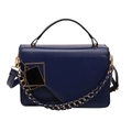 Navy blue matte leather crossbody bag with elegant gold geometric buckle and chain strap - Blue