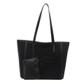 Stijlvolle zwarte tote bag met luipaardreliëf en bijpassend klein etui met rits - Zwarte Luipaard
