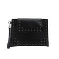 Zwarte PU-lederen clutch met zilveren metalen studs en een afneembare polsband - Zwart