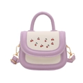 Mini sac bandoulière bicolore imprimé cerise, poignée violette et similicuir crème - Violet