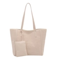 Grote beige tote bag met luipaardprint, binnentasje en subtiele verticale stikdetails - Broken Wit