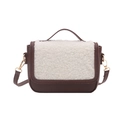 Bolso de hombro marrón con solapa de borreguito blanco y hebilla metálica dorada - Marrón