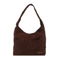 Bolso tote de pana marrón oscuro de moda con diseño minimalista y etiqueta de cuero - Marrón