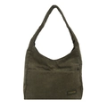 Bolso tote de pana verde militar con etiqueta de moda y correa ancha de hombro estilo retro - Verde