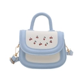 Cute cherry pattern crossbody bag in light blue and beige contrast colors with handle - Blue