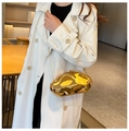 Fashionable gold metallic irregular evening clutch bag with chain strap for women - Gold