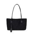 Bolso tote retro de ante negro con correas de hombro y detalle de colgante - Negro
