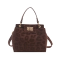 Brown leopard print bucket handbag with a golden twist lock and a round top handle - Brown