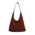 Bolso de hombro hobo retro minimalista en cuero marrón oscuro con detalle de logo - Marrón