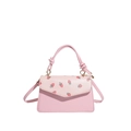 Pink sweet strawberry print handbag with gold hardware and shoulder strap for women - Strawberry Print Style / Pink
